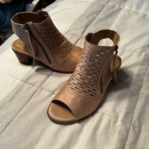 Torrid Tan Cutout Peep-Toe Heeled Boots